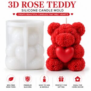 3D Rose Teddy Bear Silicone Candle Mold