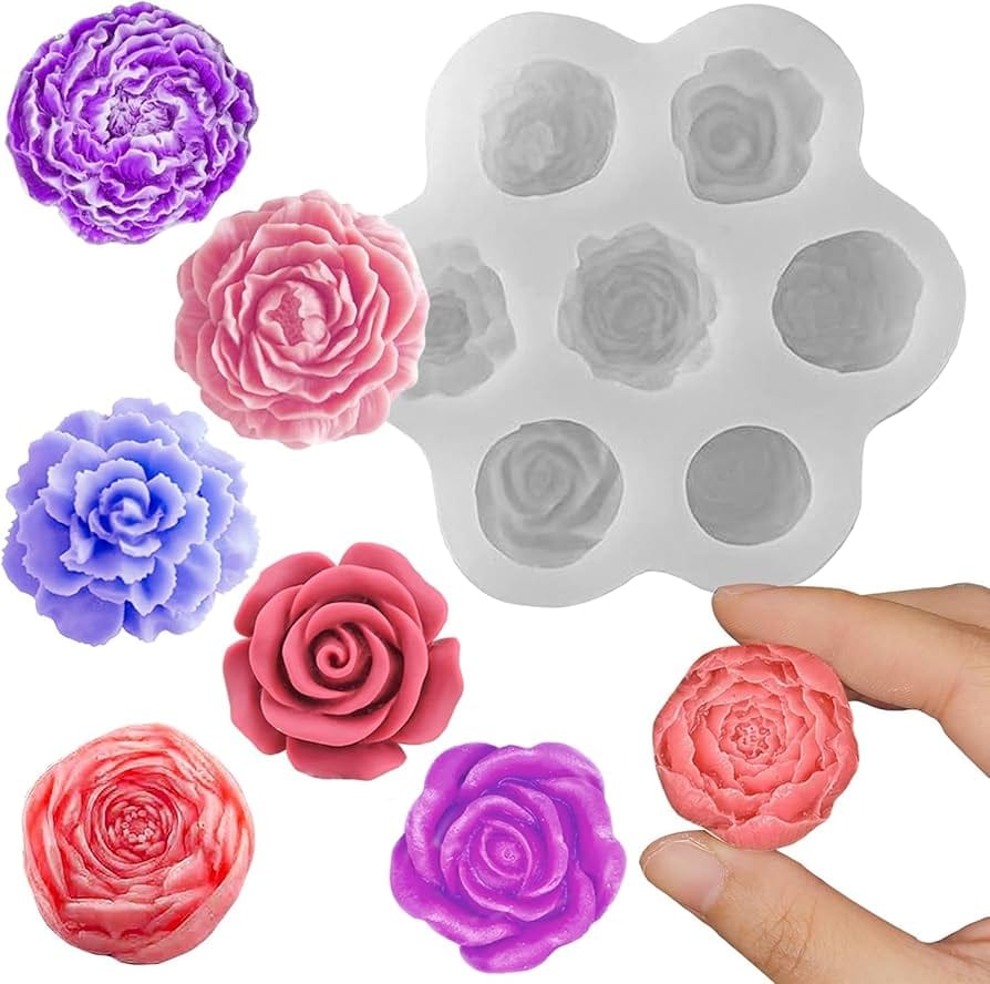 7Cavity Rose Flower Silicone Mold for Candle Making