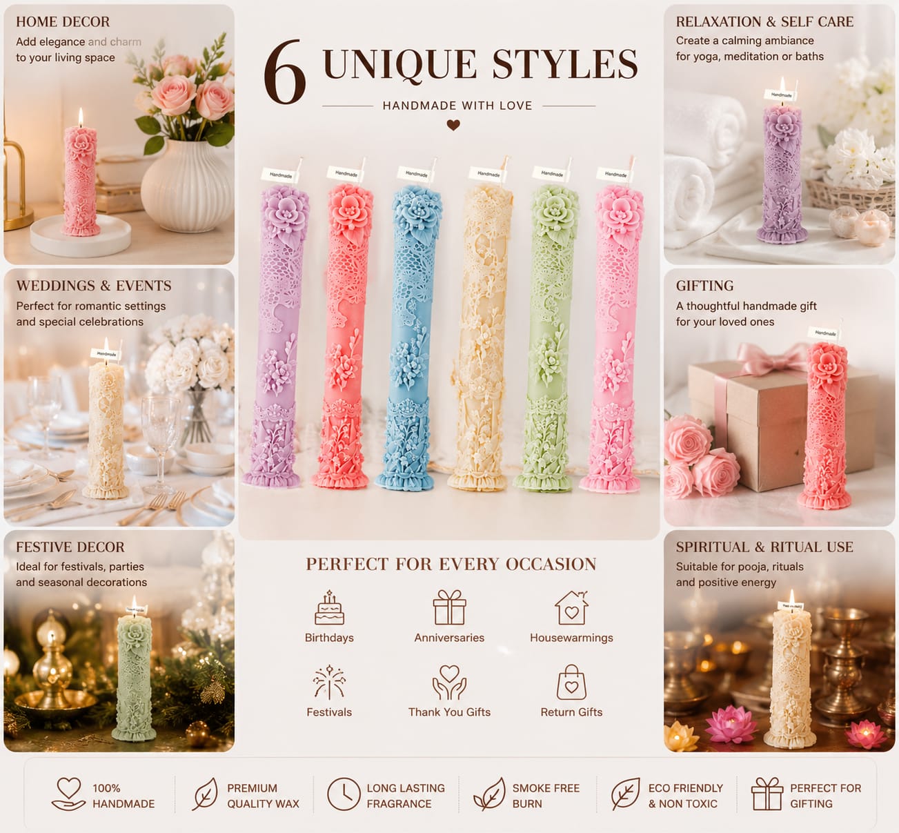 3D Floral Silicone Candle pillar/Taper Mold for Candle Making - Image 2
