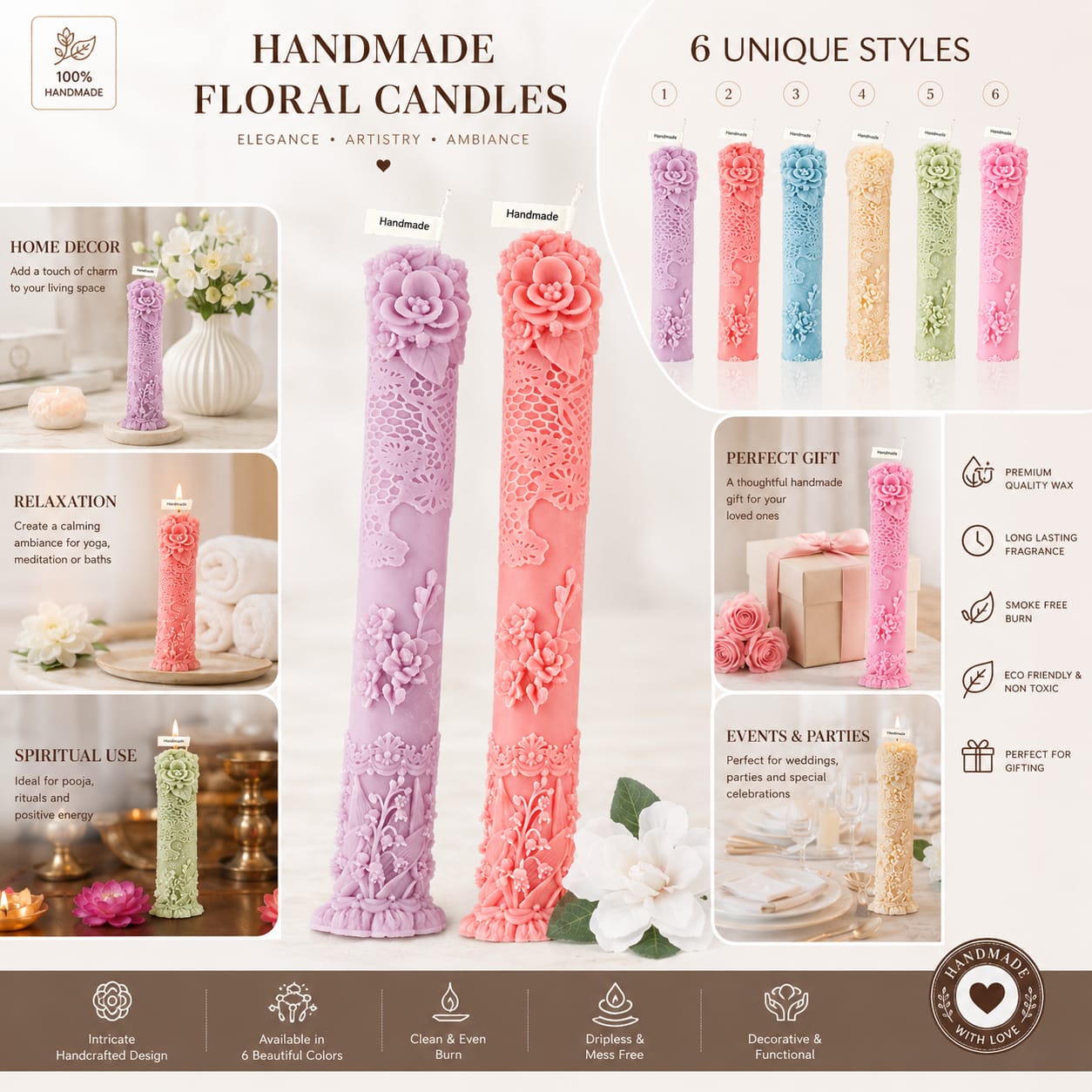 3D Floral Silicone Candle pillar/Taper Mold for Candle Making - Image 3