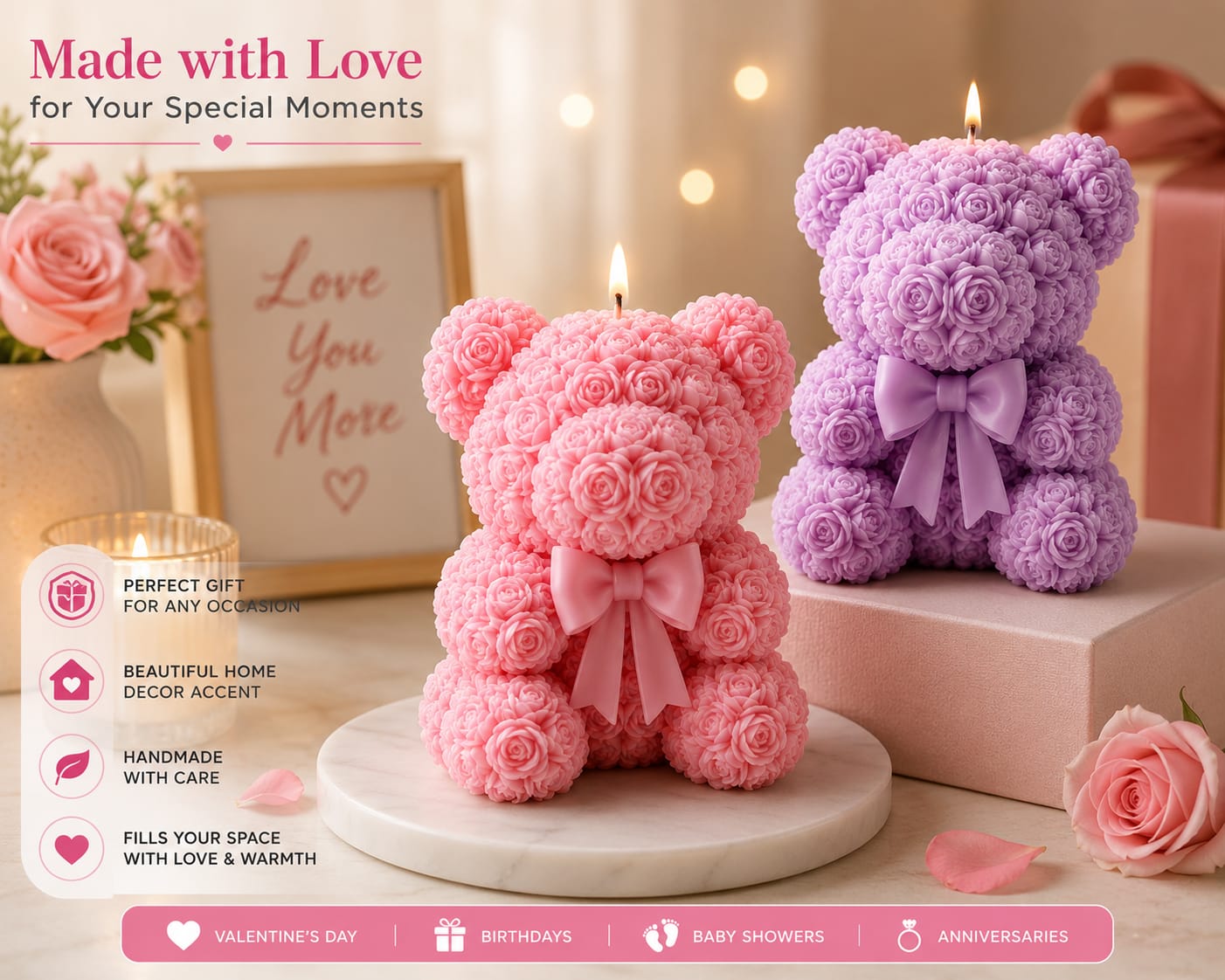 3D Rose Teddy Bear Silicone Candle Mold - Image 3