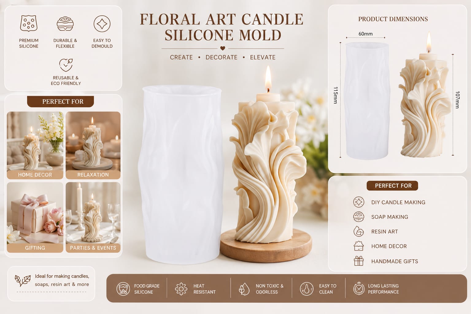 Ocean waves resin candle mold.