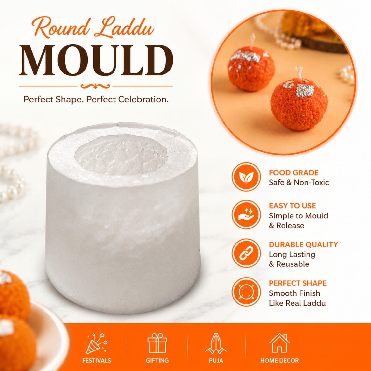 Round motichoor Laddu Candle Mold - Image 4